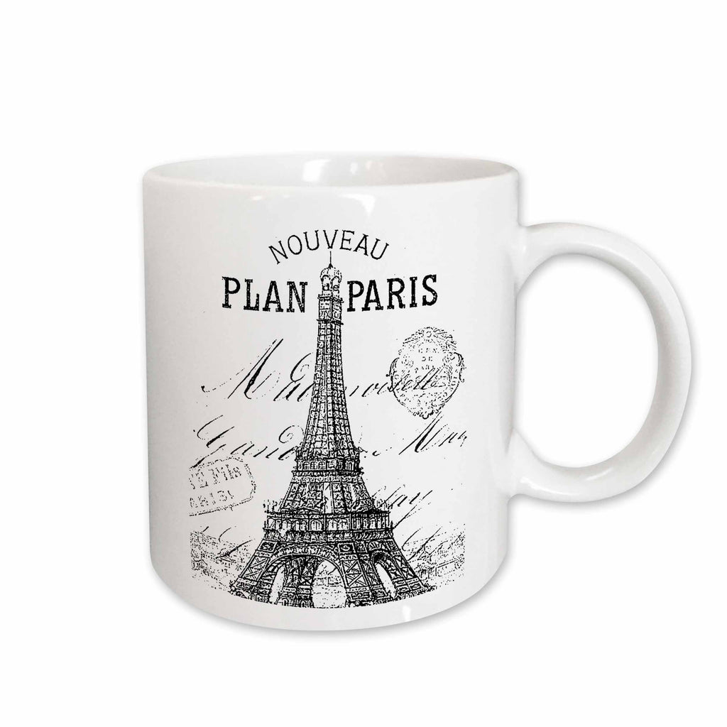 3dRose PS Vintage - Nouveau Paris vintage Eiffel tower - Mugs (mug_110389)