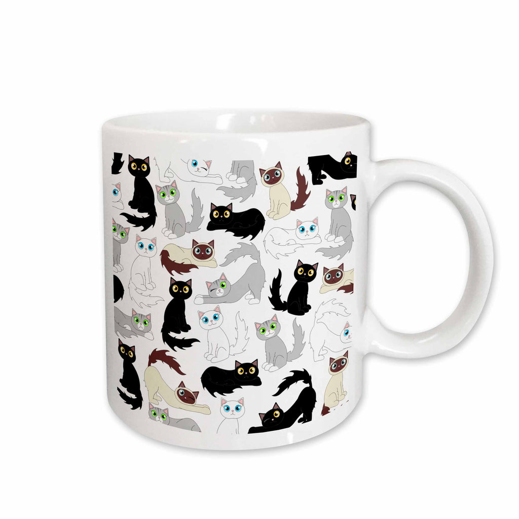 3dRose Janna Salak Designs Cats - Kawaii Cats - Cute Kitty Print - Mugs (mug_110774)