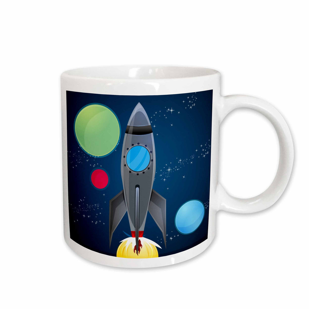 3dRose Boys Rocket Ship With Planets Design On A Dark Blue Background - Mugs (mug_111577)