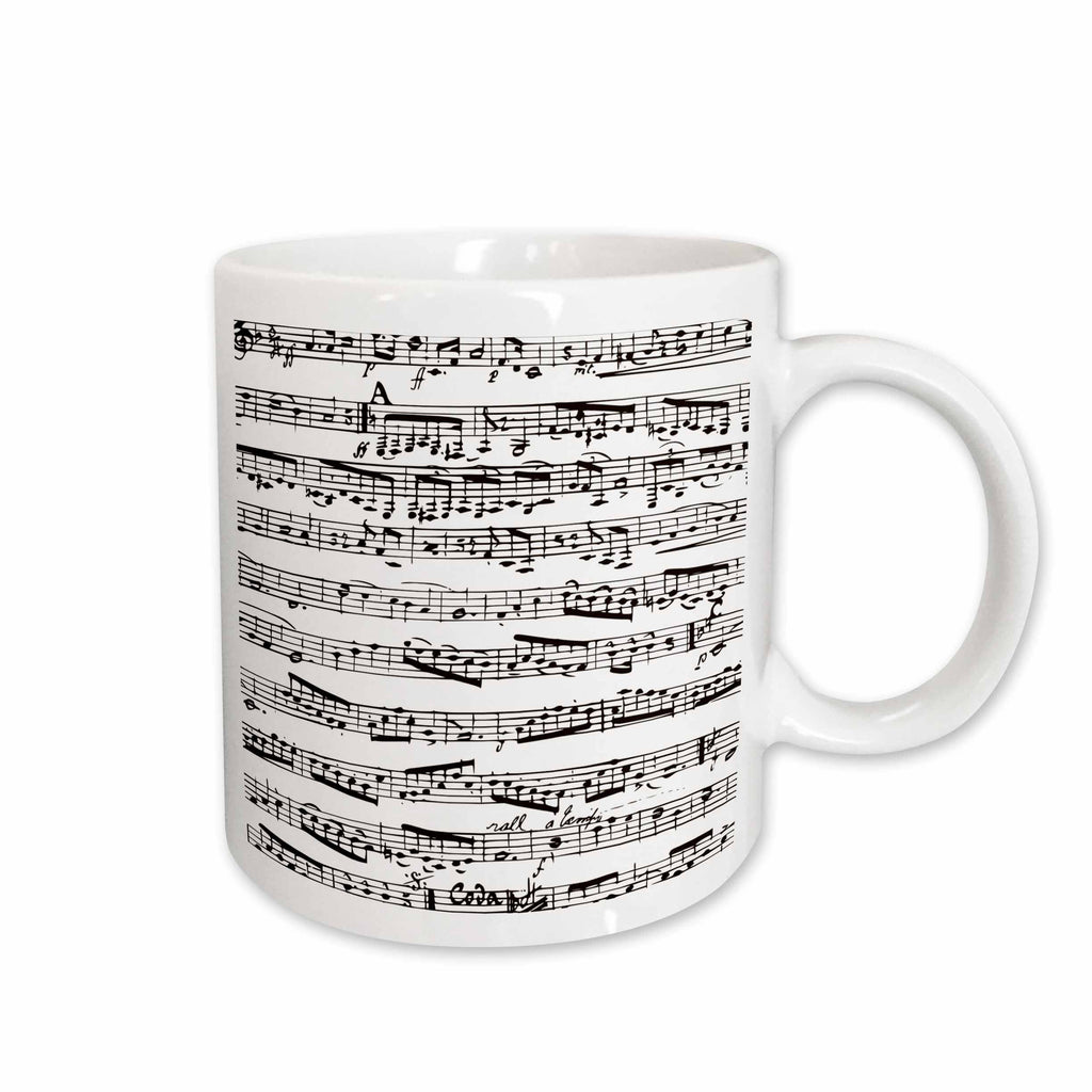 3dRose Musical notes - vintage sheet music - black and white piano notation -... - Mugs (mug_112825)