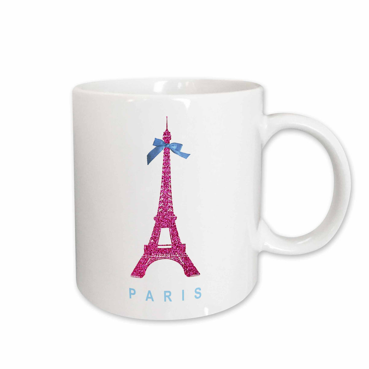 3dRose Hot Pink Eiffel Tower from Paris with girly blue ribbon bow - White... - Mugs (mug_112907)