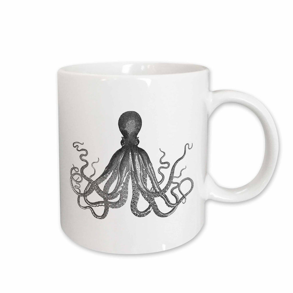 3dRose Vintage octopus - Black and white Lord Bodner kraken - Cthulu - nautical... - Mugs (mug_112921)