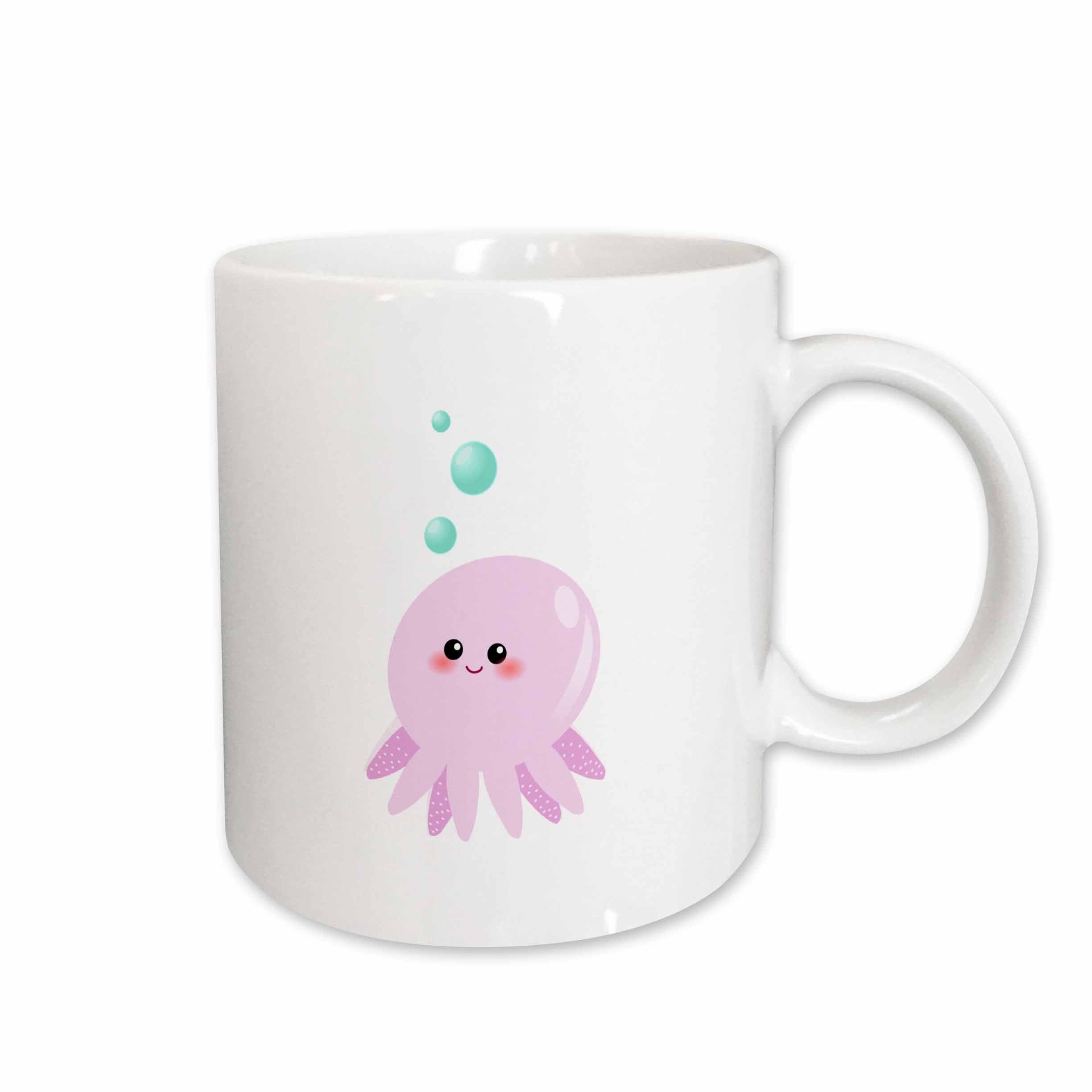 3dRose Cute Pink Octopus cartoon - kawaii happy girly squid with tentacles... - Mugs (mug_112944)