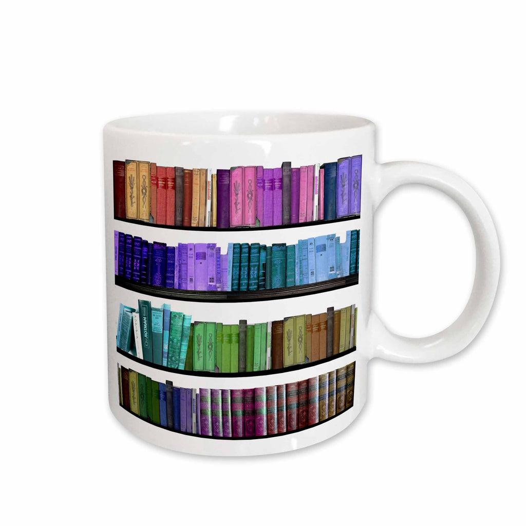 3dRose Colorful bookshelf books - Rainbow bookshelves - reading book geek... - Mugs (mug_112957)