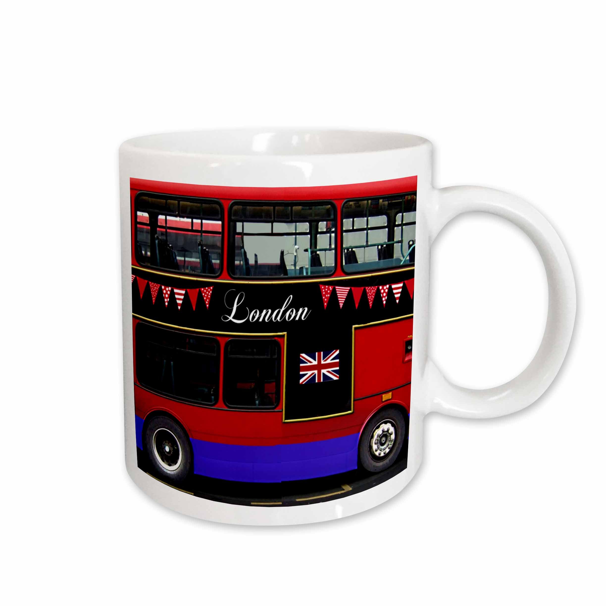 3dRose London Double Decker Red Bus with bunting and flag - UK Great Britain... - Mugs (mug_113051)