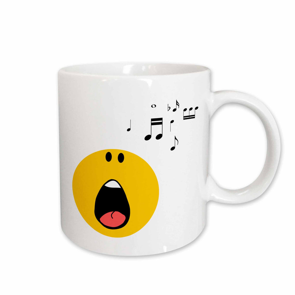 3dRose Singing smiling face - yellow cartoon singer - cute musical music rock... - Mugs (mug_113110)