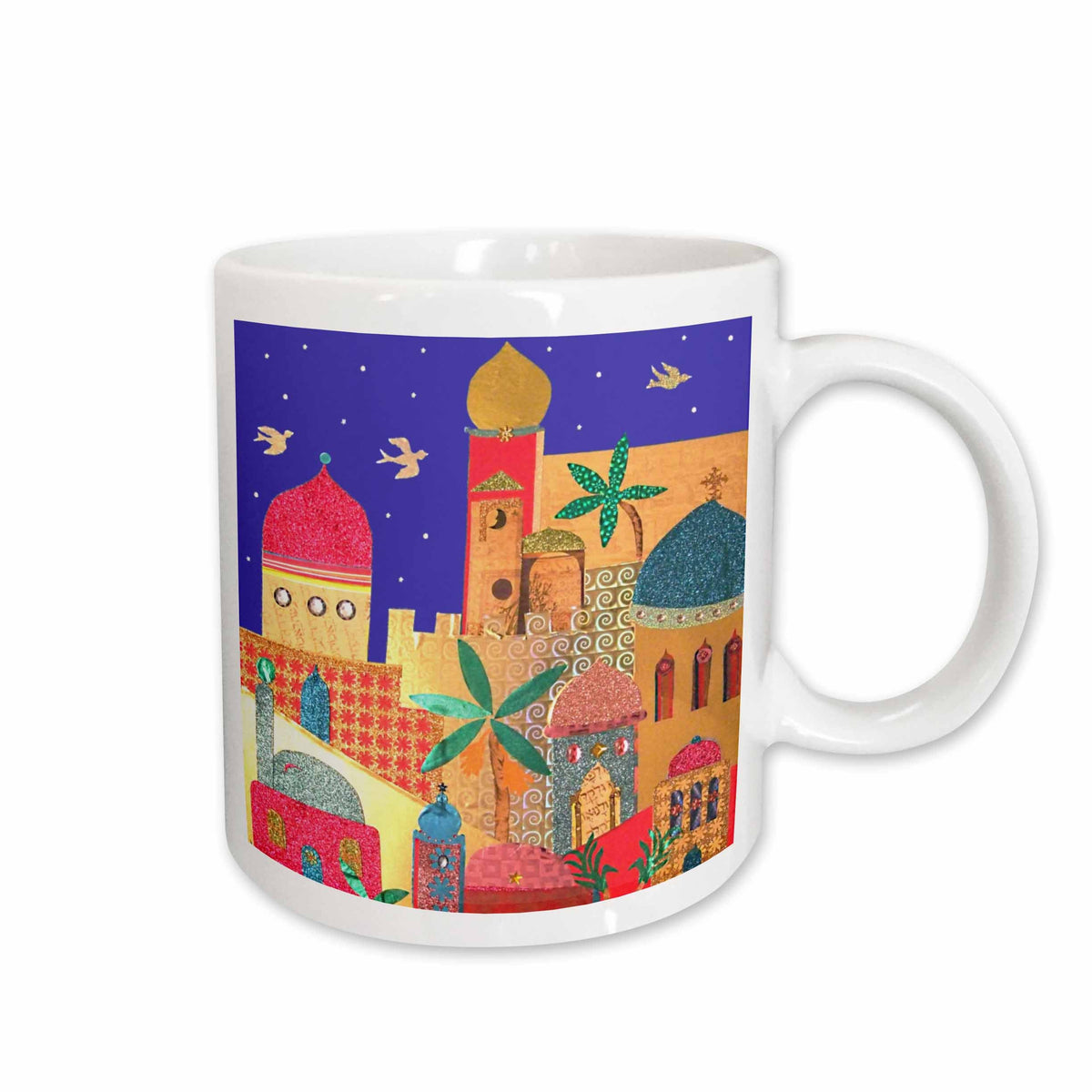 3dRose Jerusalem city gold domes Islamic architecture art colorful arty... - Mugs (mug_113178)