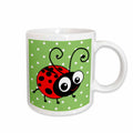 3dRose Cute ladybug green polka dot design - kawaii happy red and black spots... - Mugs (mug_113183)