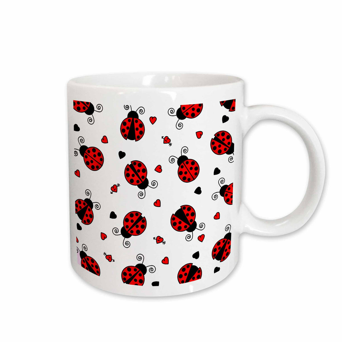 3dRose Love Bugs Red Ladybug Print with Hearts - Mugs (mug_12100)