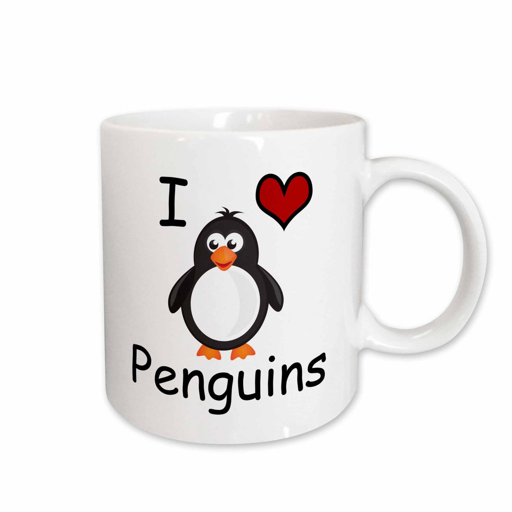 3dRose EvaDane - Funny Cartoons - I love penguins - Mugs (mug_123042)
