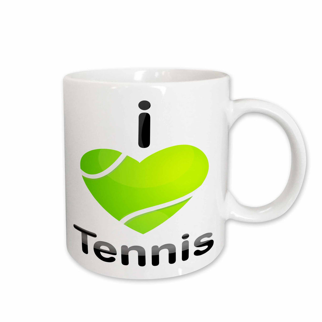 3dRose I Love Tennis With A Green Heart Shaped Tennis Ball - Mugs (mug_125817)
