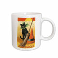 3dRose BLN Vintage Halloween - Vintage Halloween Black Cat Broom and Witchs Hat - Mugs (mug_126143)