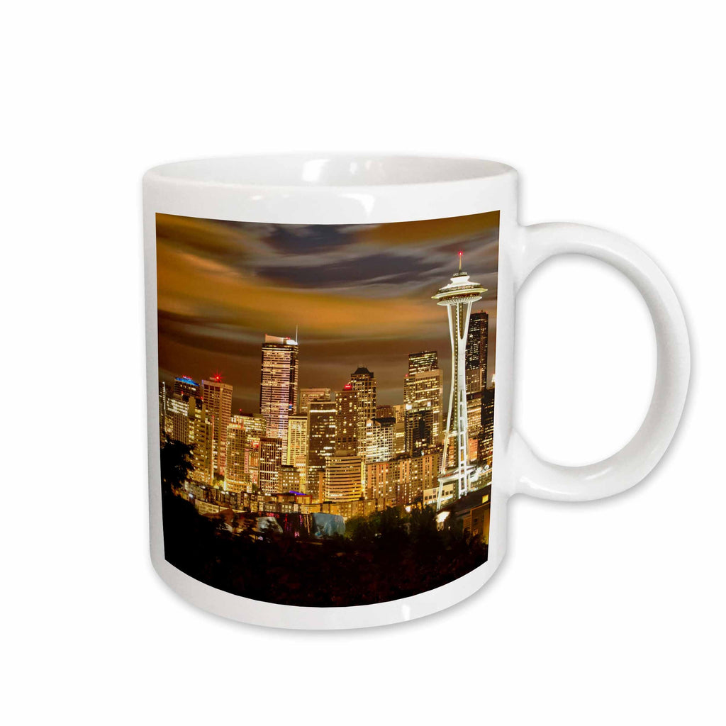 3dRose USA, Washington, Seattle skyline, Night view - US48 CRE0000 -... - Mugs (mug_147819)
