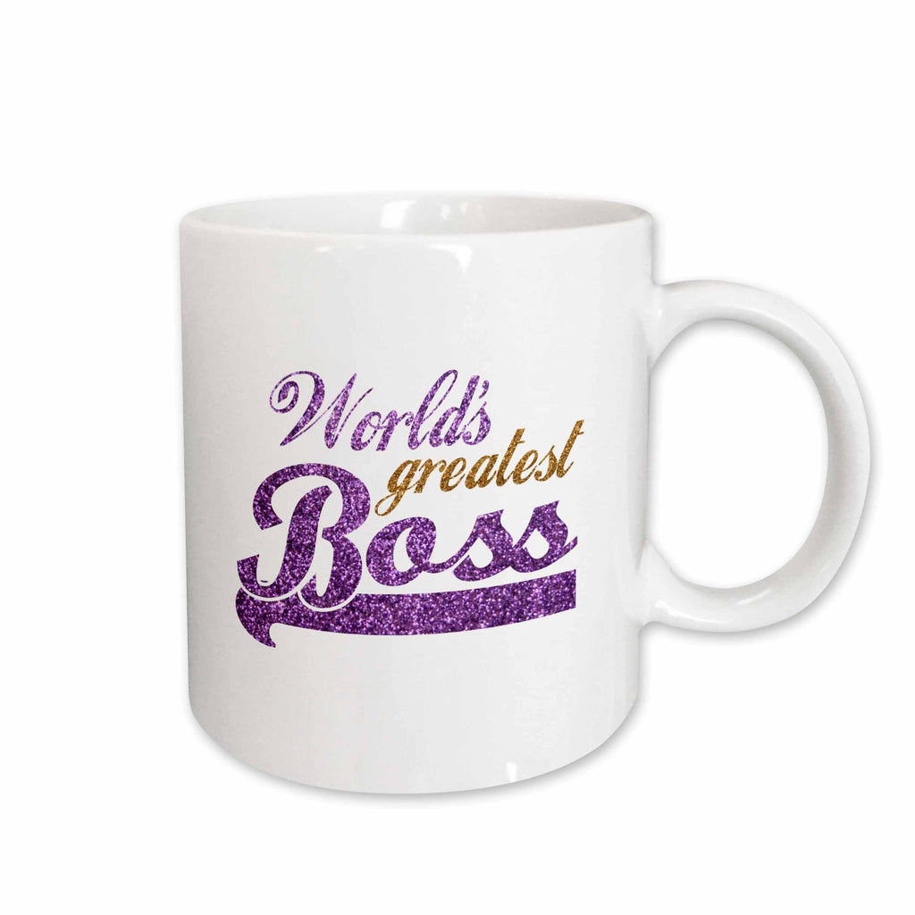 3dRose Worlds Greatest Boss - Best work boss ever - purple and gold text - faux... - Mugs (mug_151286)