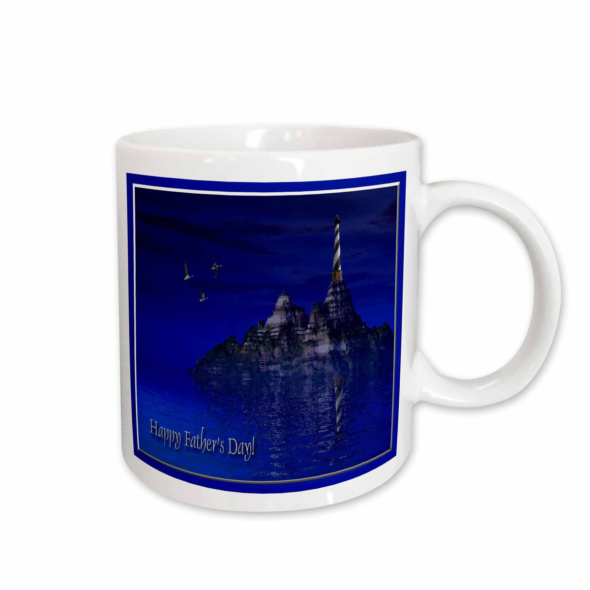3dRose Blue Ocean Lighthouse, Happy Fathers Day, 3d - Mugs (mug_15251)