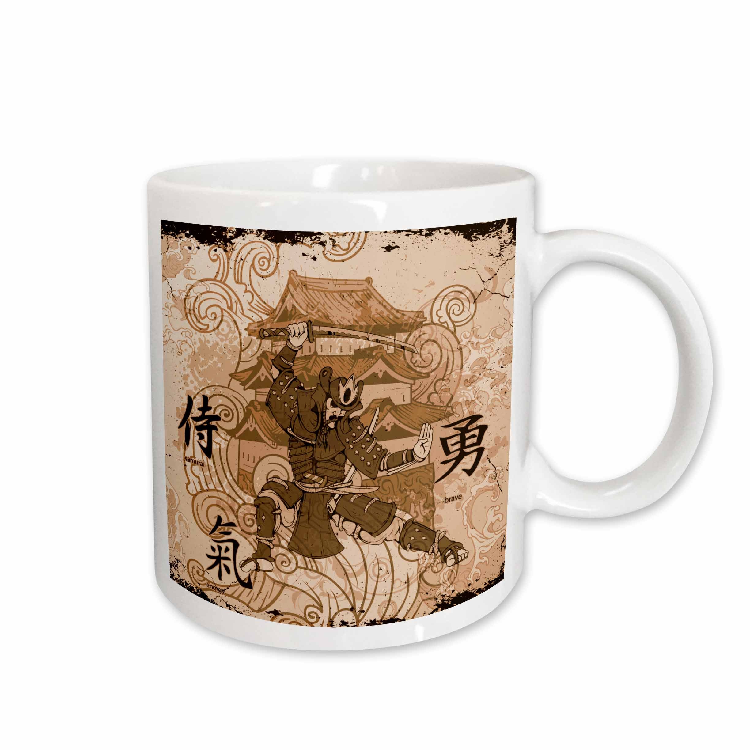 3dRose A Brown Tinged Samurai Warrior Against An Oriental Building With... - Mugs (mug_152970)