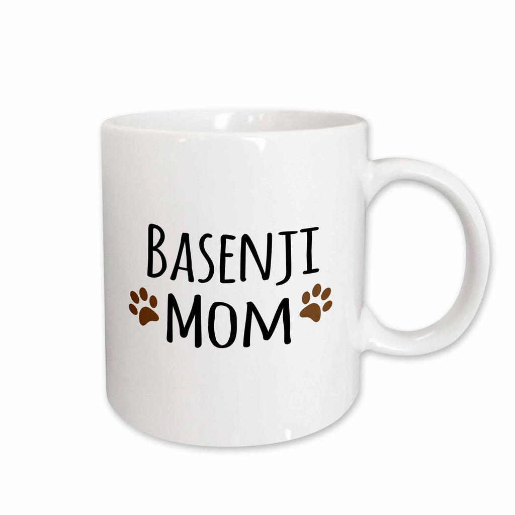3dRose Basenji Dog Mom - Doggie by breed - brown muddy paw prints - doggy lover... - Mugs (mug_154063)