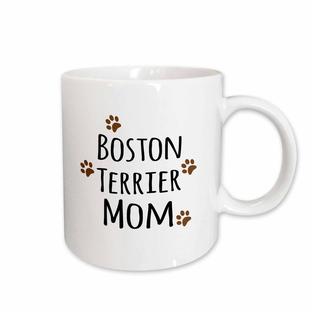 3dRose Boston Terrier Dog Mom - Doggie by breed - brown muddy paw prints love -... - Mugs (mug_154081)