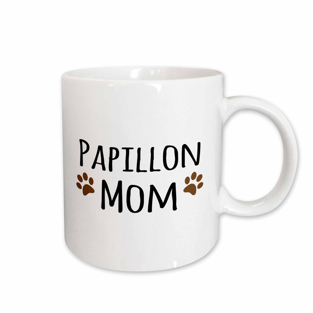 3dRose Papillon Dog Mom - Doggie by breed - muddy brown paw prints - doggy... - Mugs (mug_154167)