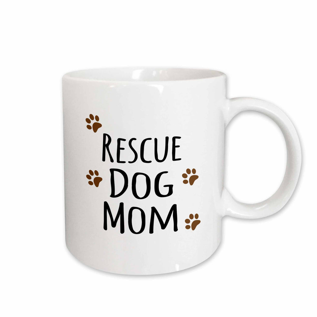3dRose Rescue Dog Mom - Doggie by breed - muddy brown paw prints - doggy lover... - Mugs (mug_154181)