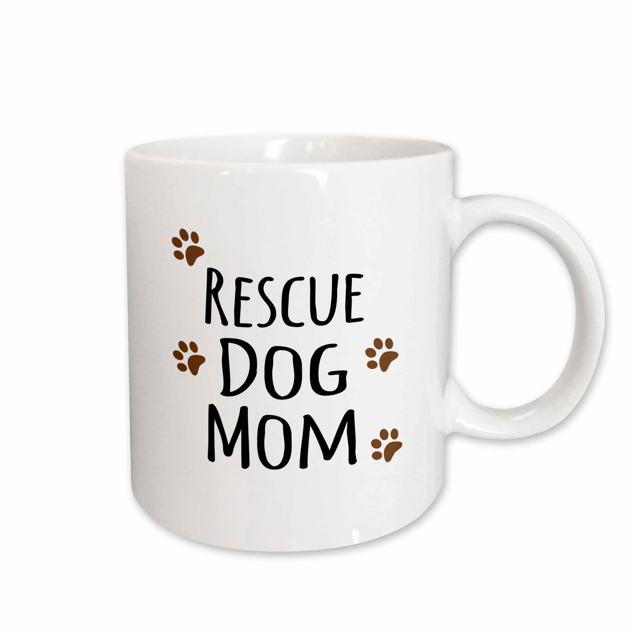 3dRose Rescue Dog Mom - Doggie by breed - muddy brown paw prints - doggy lover... - Mugs (mug_154181)