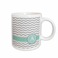 3dRose Letter A monogram on grey and white chevron with mint - gray zigzags -... - Mugs (mug_154220)