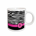 3dRose Letter K monogrammed black and white zebra stripes animal print with hot... - Mugs (mug_154282)