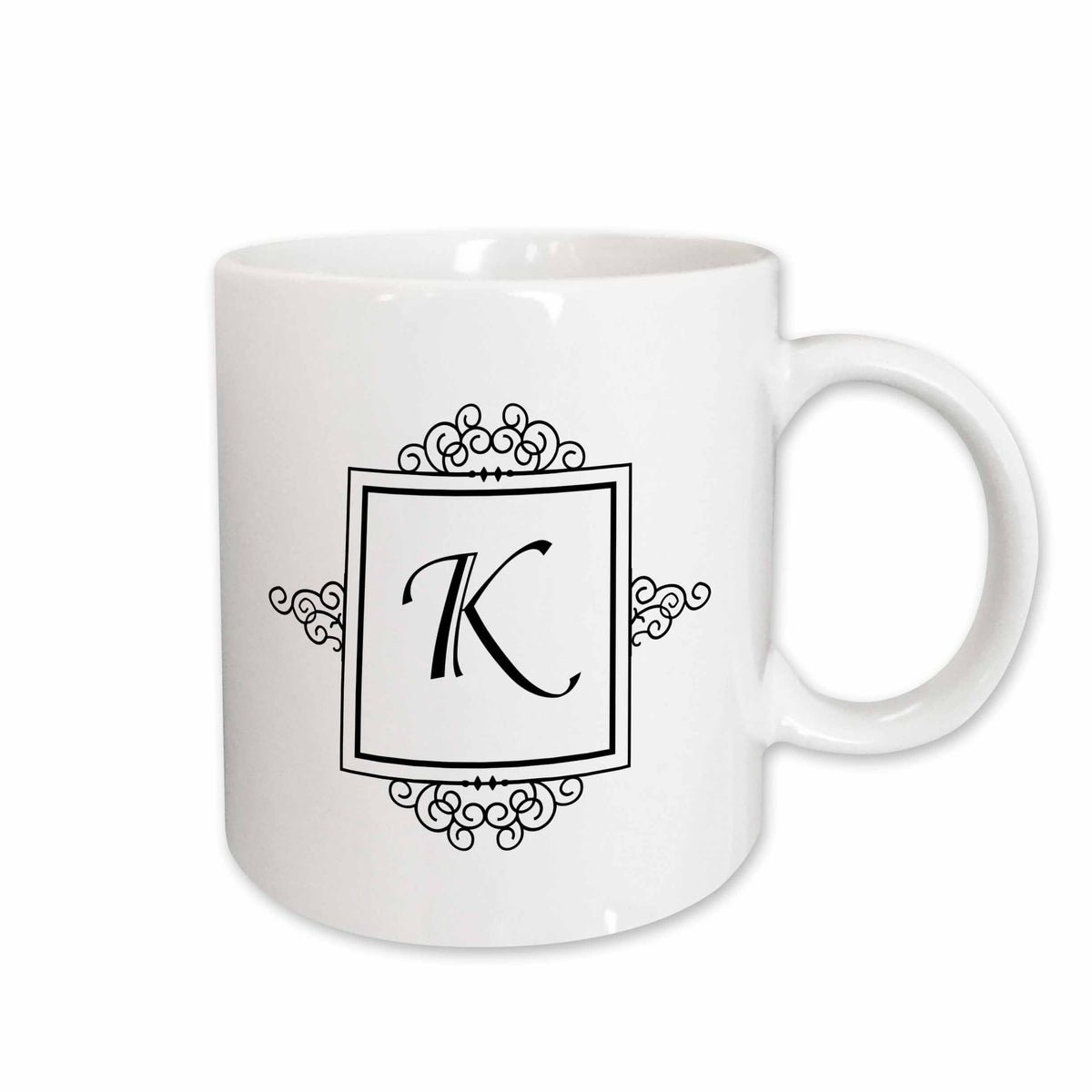 3dRose Initial letter K personal monogrammed fancy black and white typography... - Mugs (mug_154334)