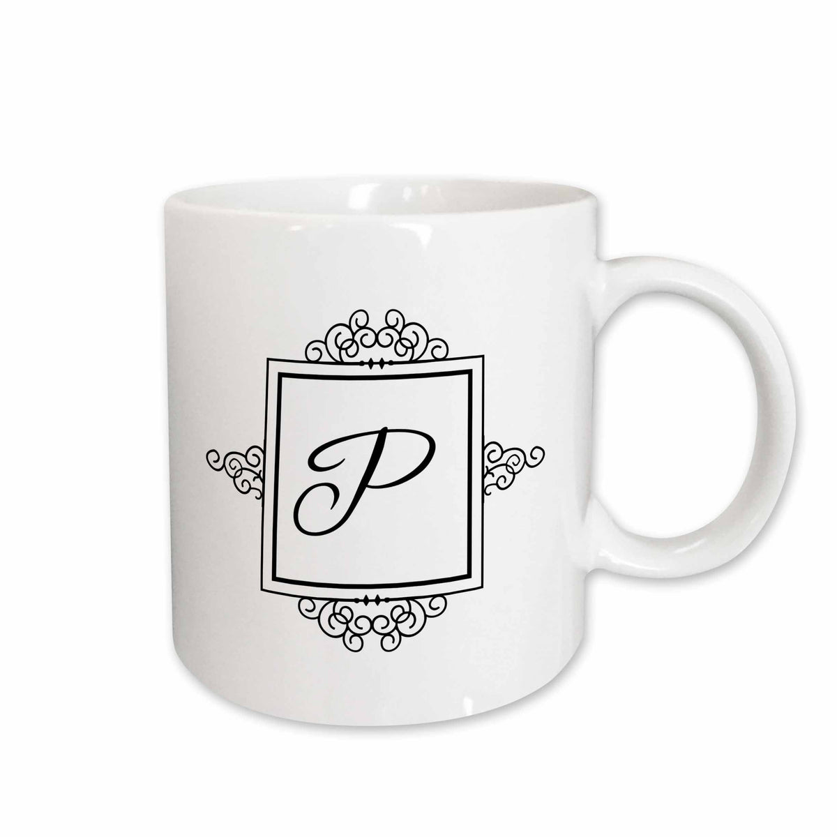3dRose Initial letter P personal monogrammed fancy black and white typography... - Mugs (mug_154339)