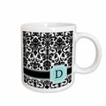 3dRose Letter D personal monogrammed mint blue black and white damask pattern -... - Mugs (mug_154353)