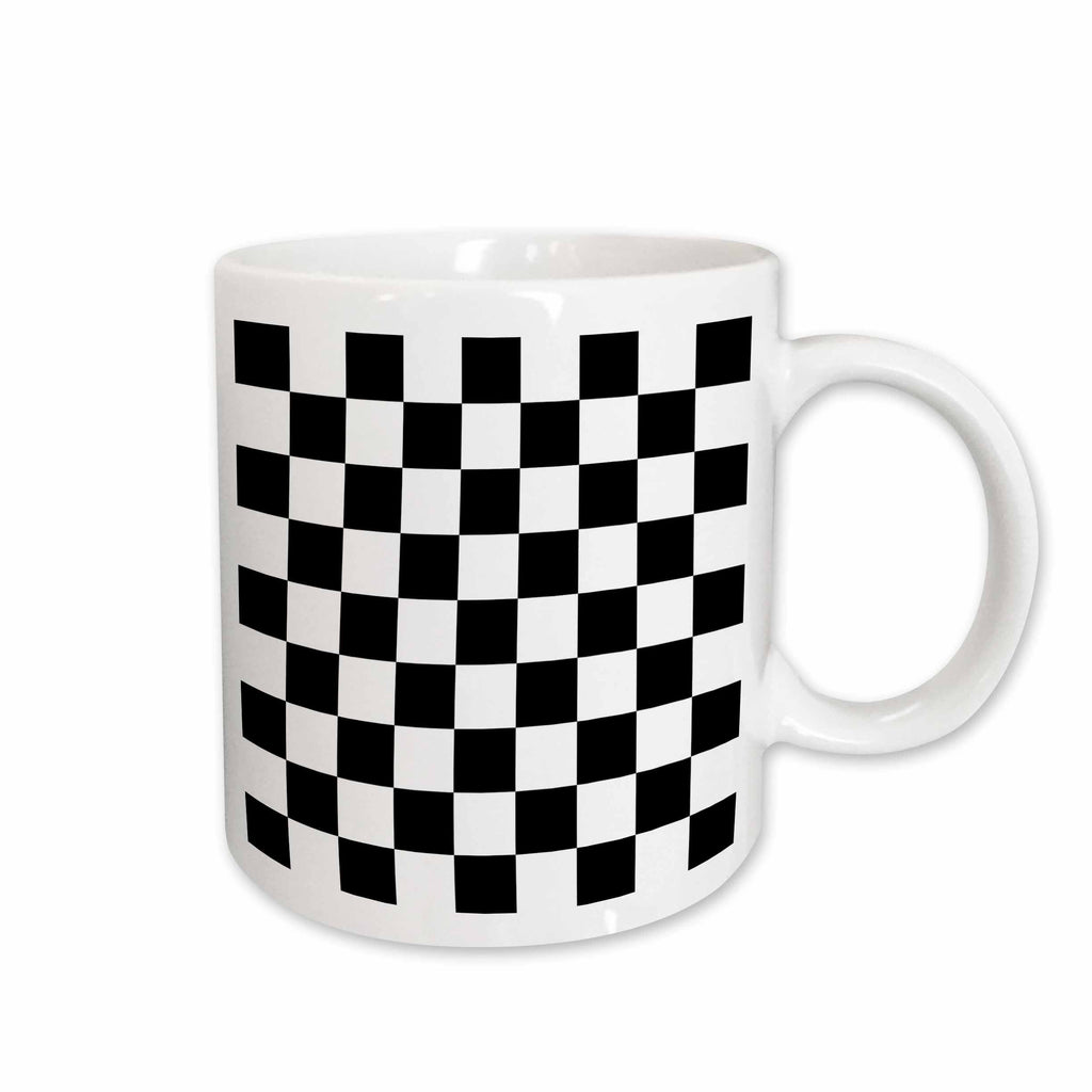 3dRose Check black and white pattern - checkered checked squares chess... - Mugs (mug_154527)