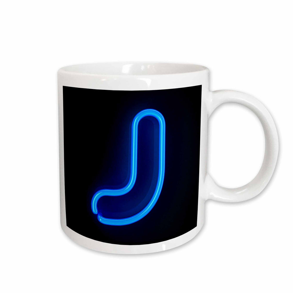 3dRose Monogram letter J abstract neon blue lit shining illuminated - Mugs (mug_155130)