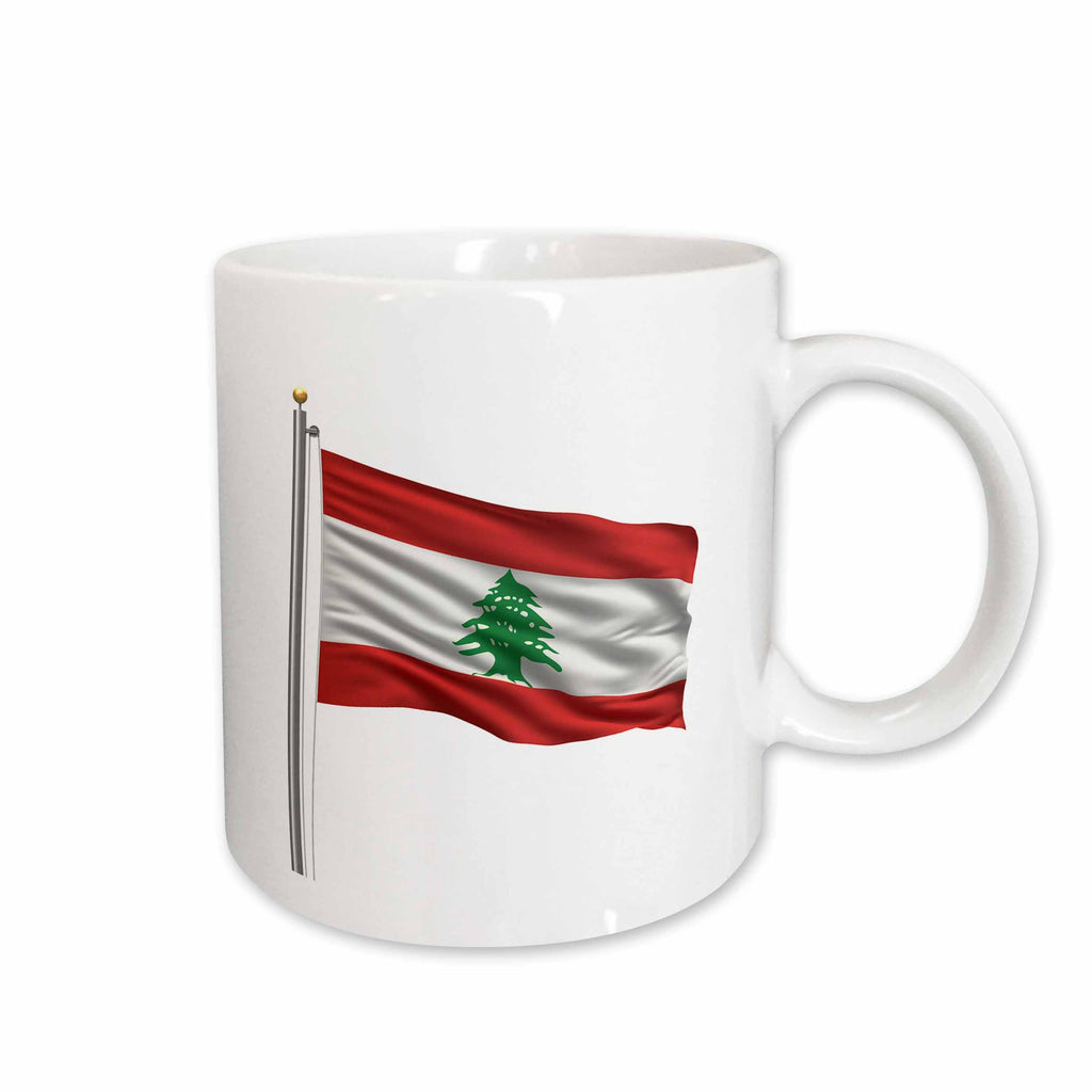 3dRose Flag of Lebanon on a flag pole over white Lebanese - Mugs (mug_157199)