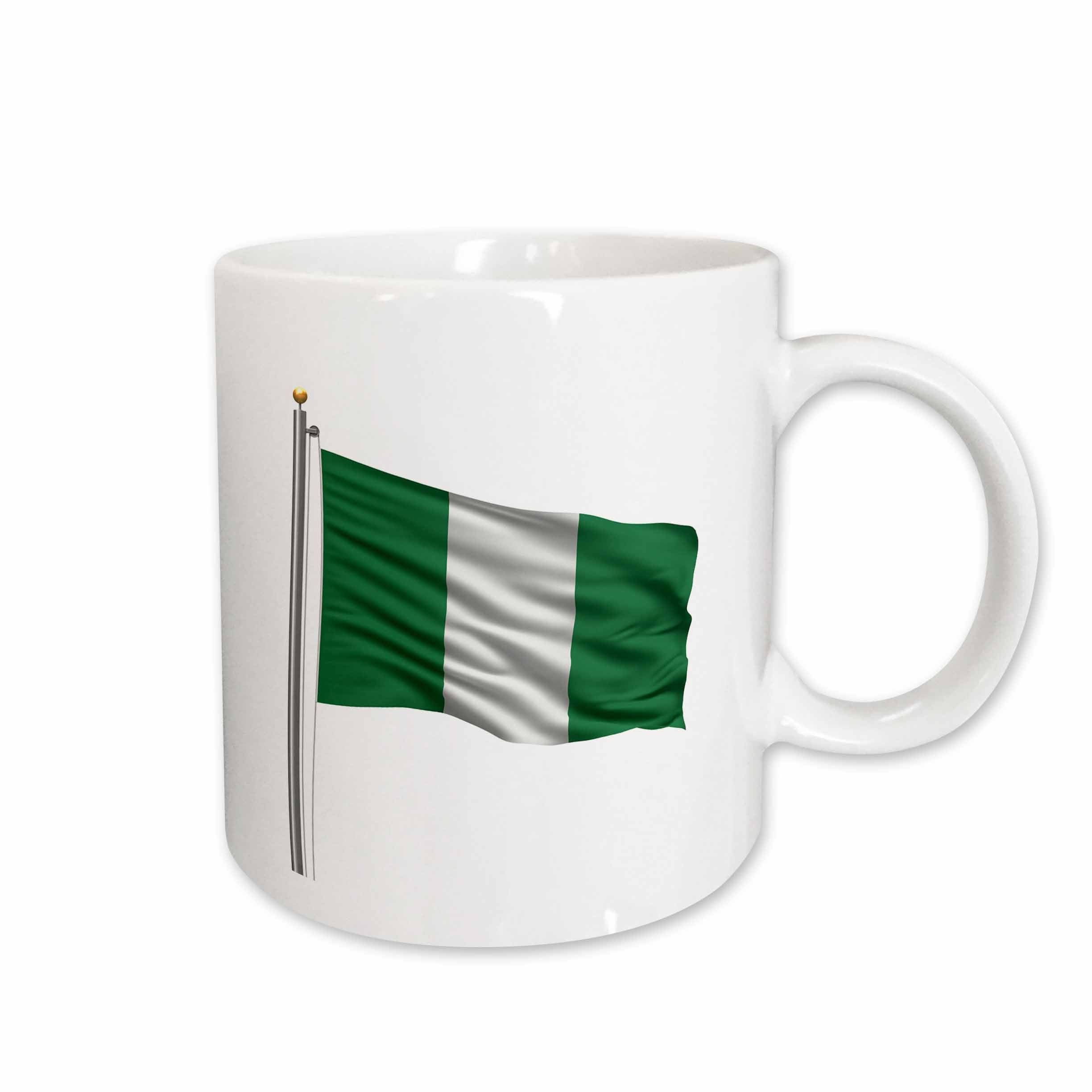 3dRose Flag of Nigeria on a flag pole over white Nigerian - Mugs (mug_157235)