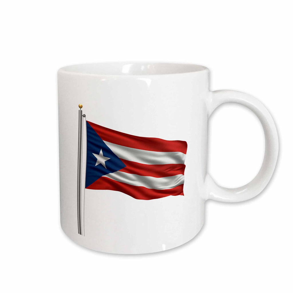 3dRose Flag of Puerto Rico on a flag pole over white Rican - Mugs (mug_157248)