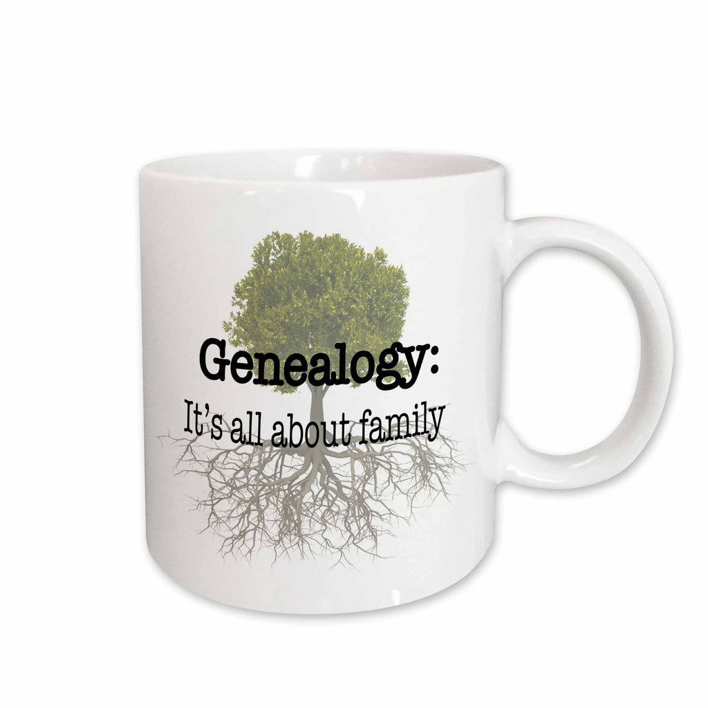 3dRose EvaDane - Quotes - Genealogy it’s all about family - Mugs (mug_157438)