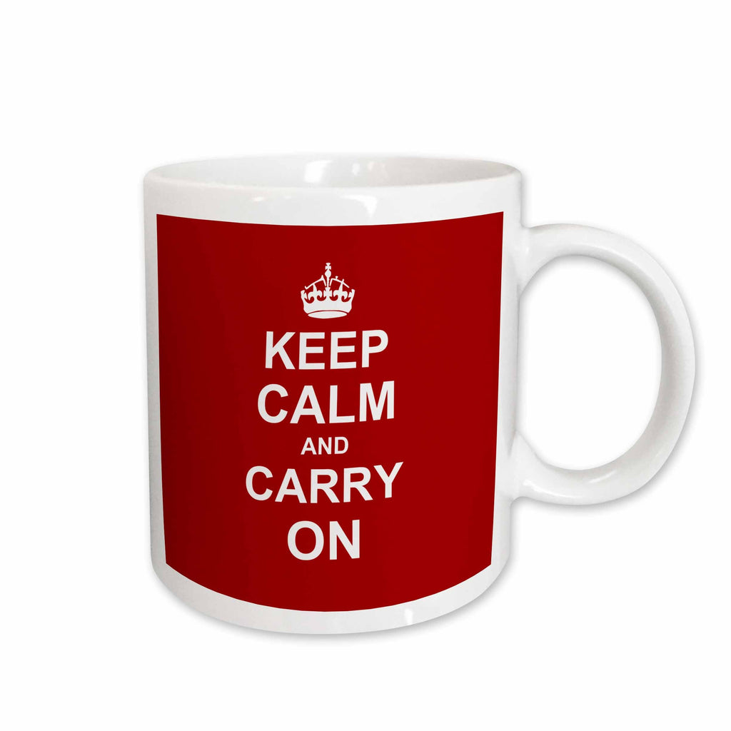 3dRose Keep Calm and Carry On - white text on vintage classic dark red - crown... - Mugs (mug_157762)