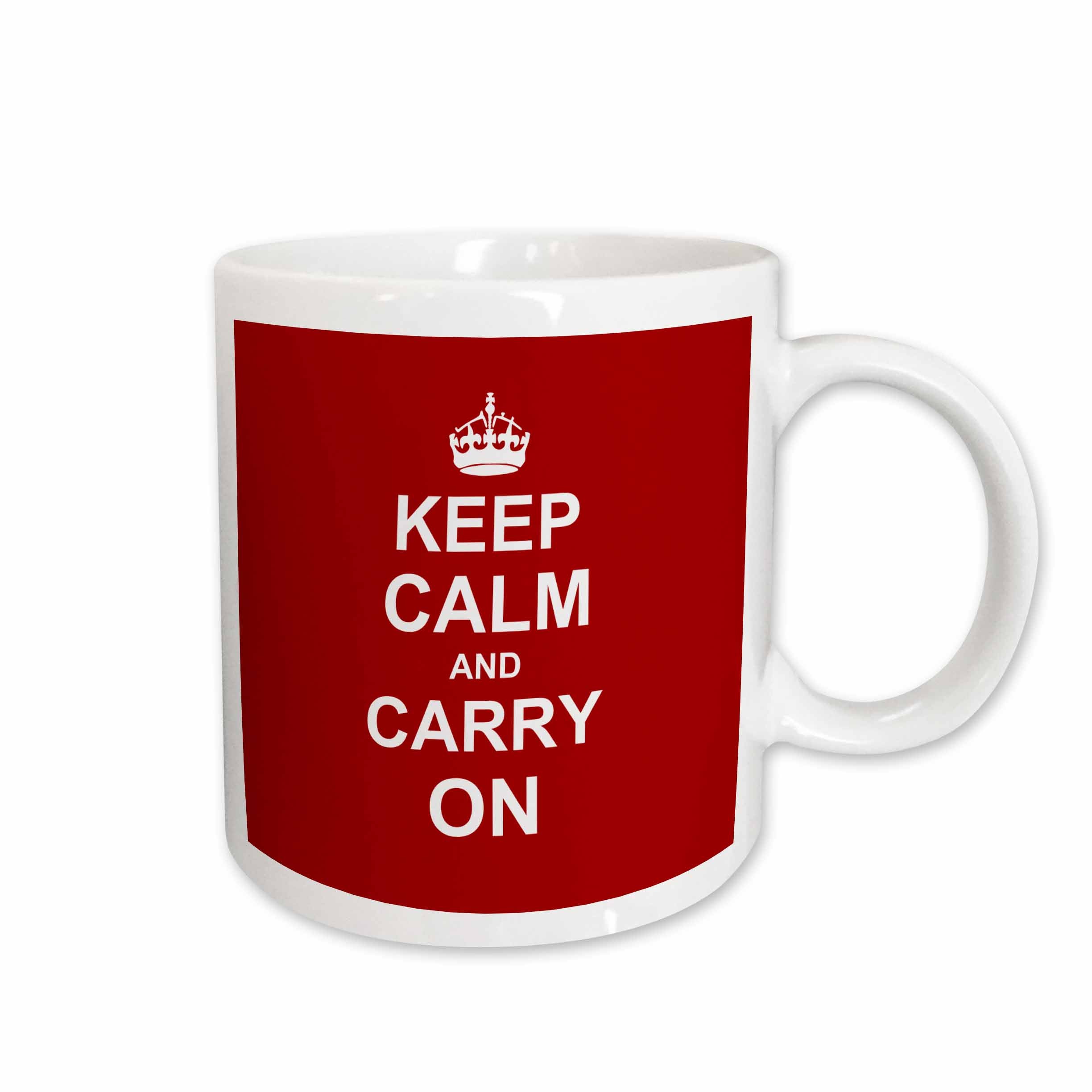 3dRose Keep Calm and Carry On - white text on vintage classic dark red - crown... - Mugs (mug_157762)