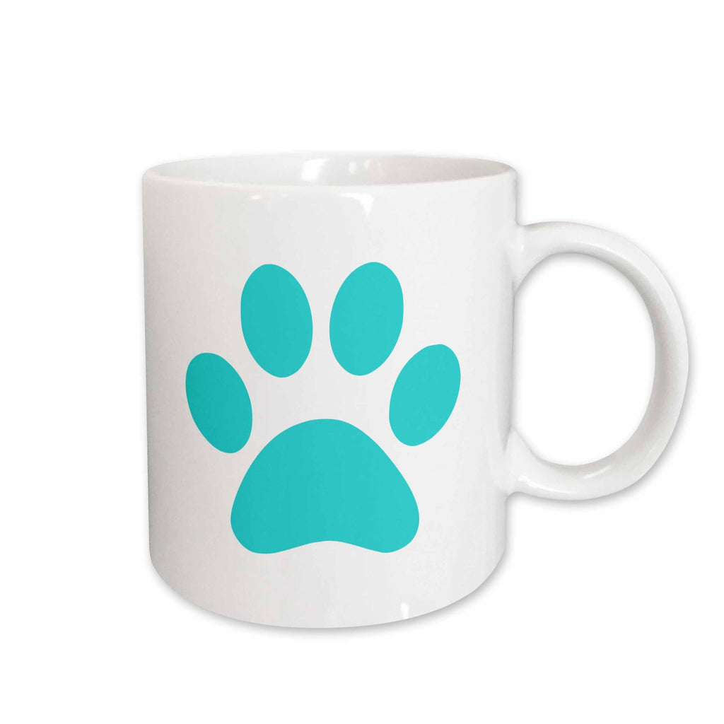 3dRose Teal paw print on white - turquoise blue animal pawprint - cute cartoon... - Mugs (mug_161520)
