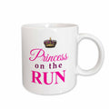 3dRose Princess on the Run. White Hot pink text gold crown - girly girl woman... - Mugs (mug_161534)