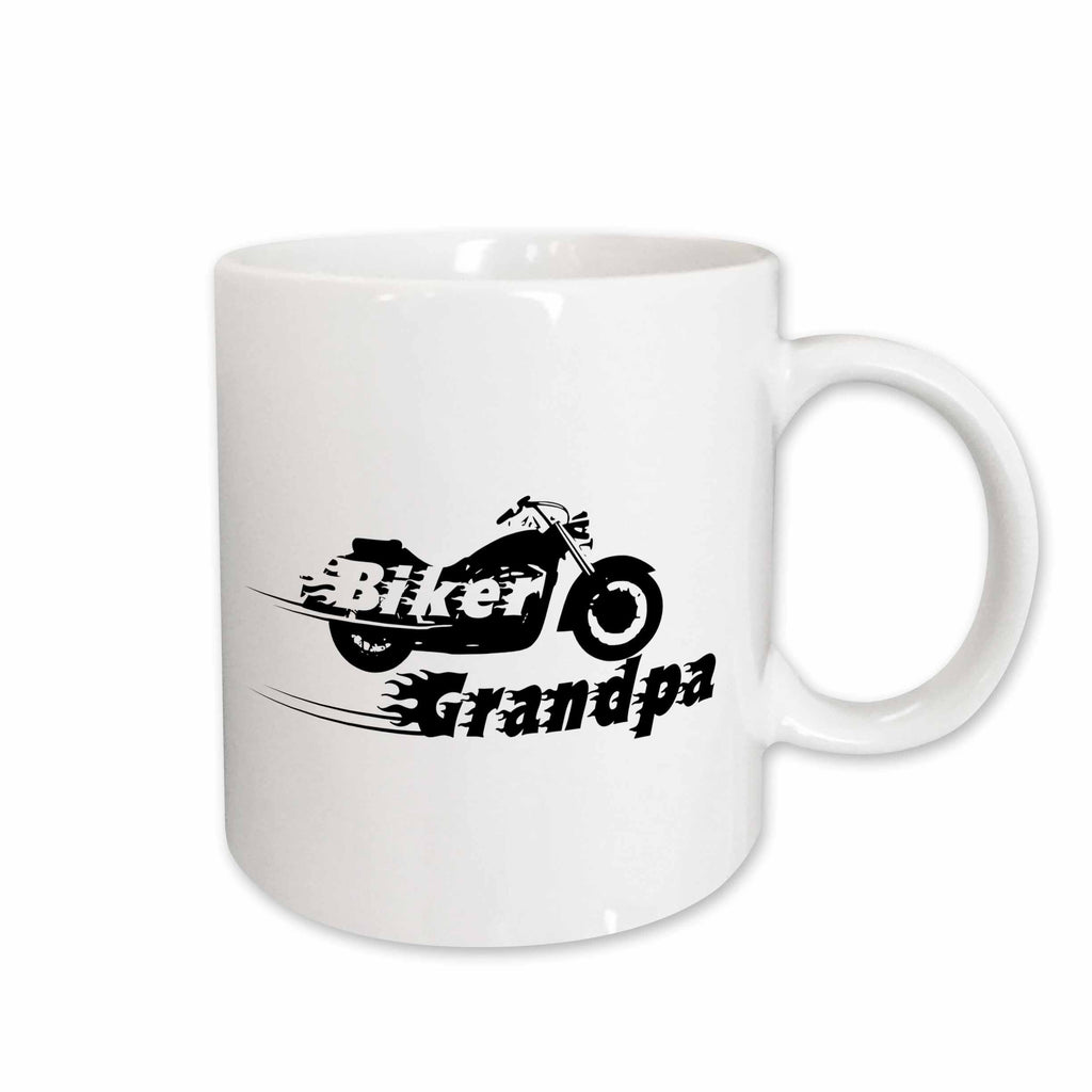 3dRose Biker Grandpa. motorbike motorcycle granddad. Fast bike. cool black and... - Mugs (mug_162588)