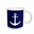 3dRose Janna Salak Designs Nautical - Navy Blue and White Nautical Anchor Design - Mugs (mug_165798)