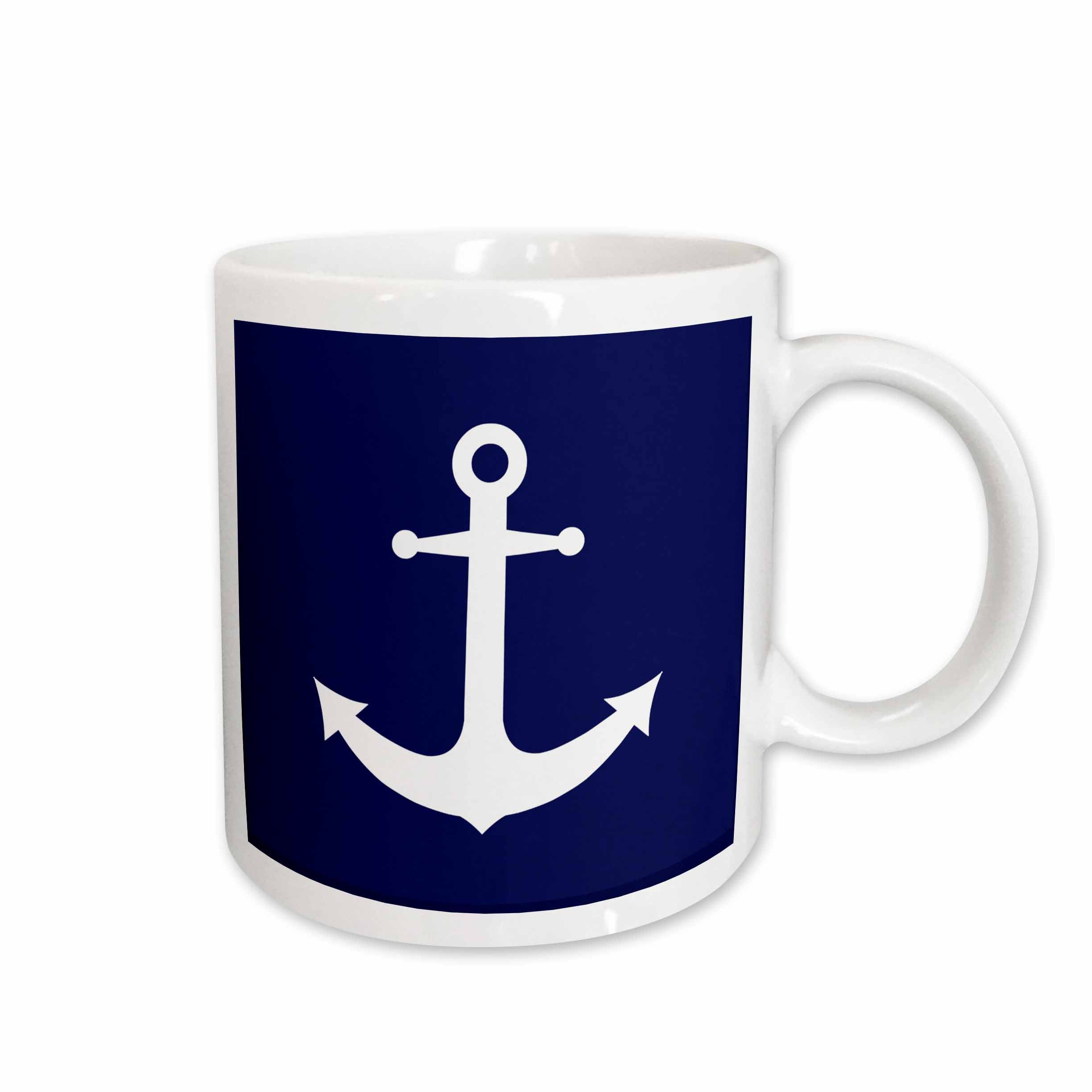 3dRose Janna Salak Designs Nautical - Navy Blue and White Nautical Anchor Design - Mugs (mug_165798)