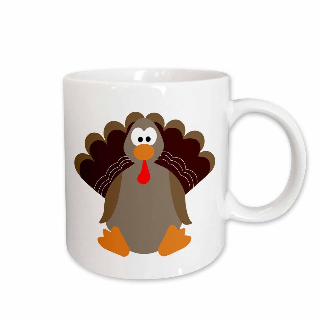 3dRose Janna Salak Designs Thanksgiving - Cute Thanksgiving Turkey Cartoon - Mugs (mug_165903)