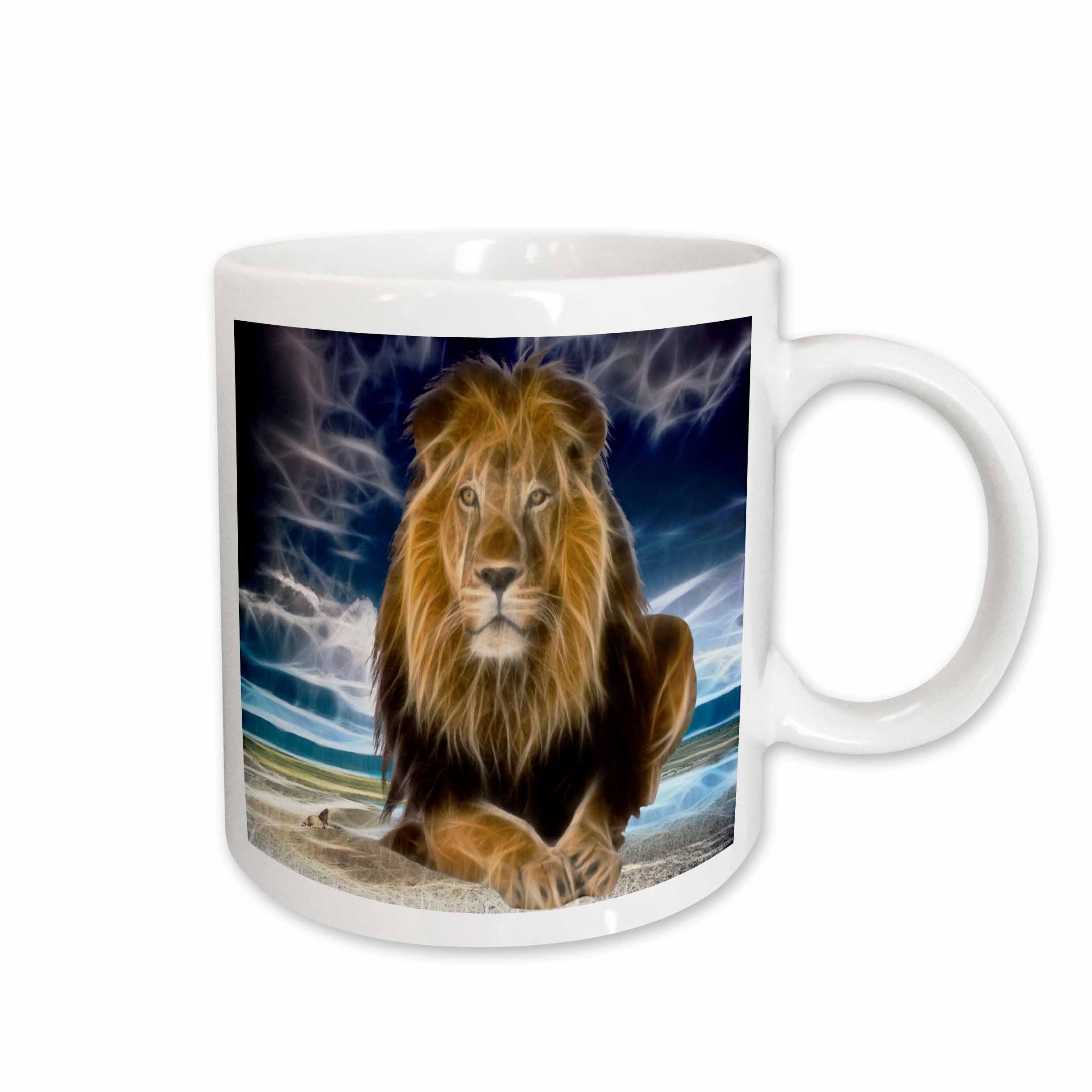 3dRose King of the jungle, stunning lion on the prairie with digital affects - Mugs (mug_167119)