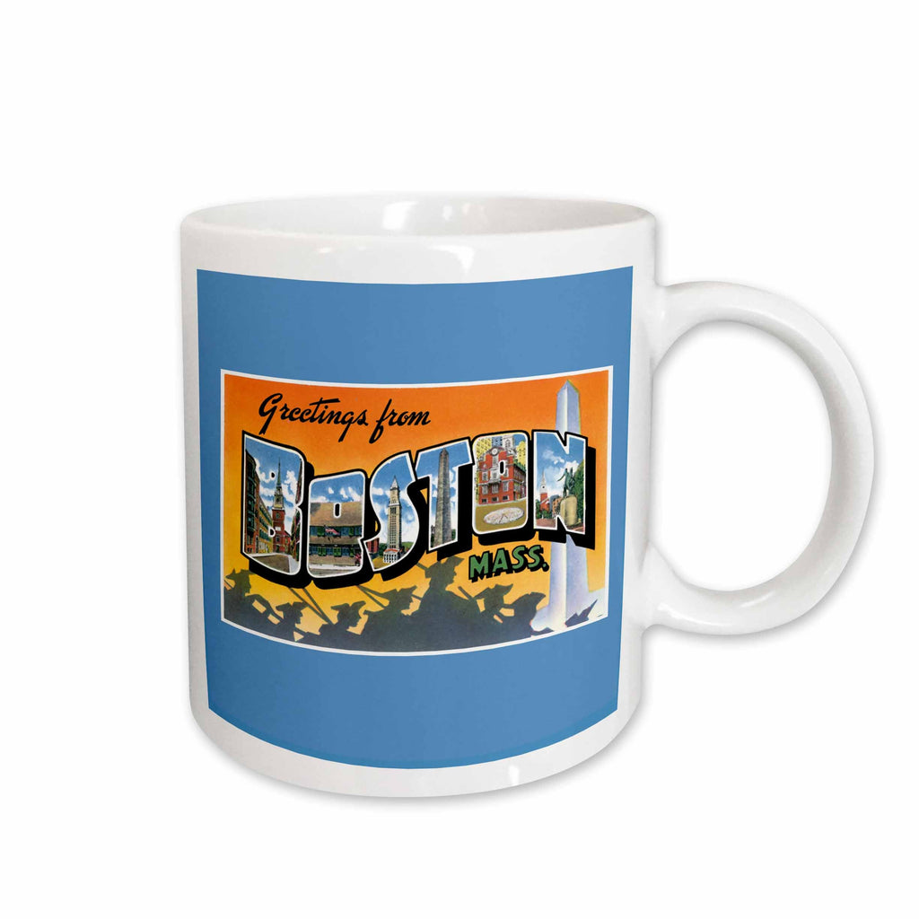3dRose Greetings from Boston Mass. Scenic Postcard Reproduction - Mugs (mug_170229)