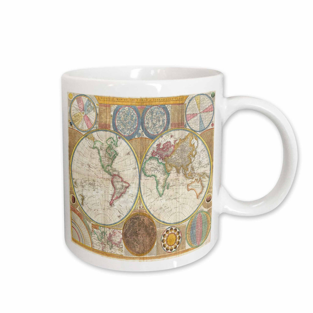 3dRose Florene Vintage Maps - image of first map of hemisphere and solar system - Mugs (mug_171761)