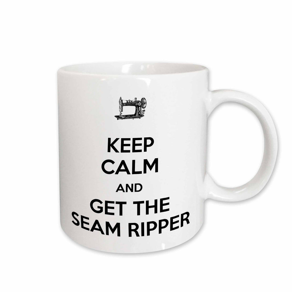 3dRose Keep calm and get the seam ripper, White and Black, Mugs (mug_172006)