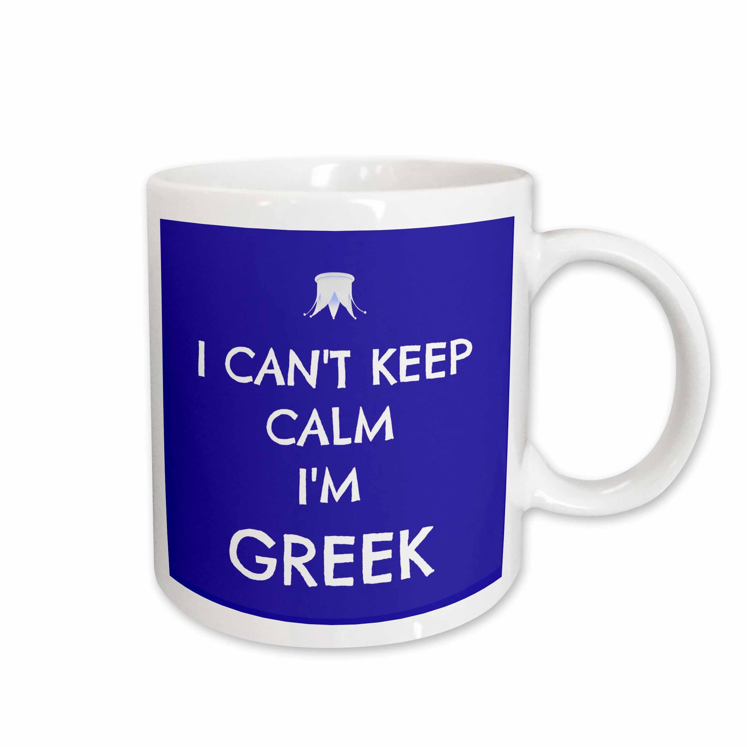 3dRose Xander funny sayings - I cant keep calm Im Greek, blue and white - Mugs (mug_172345)