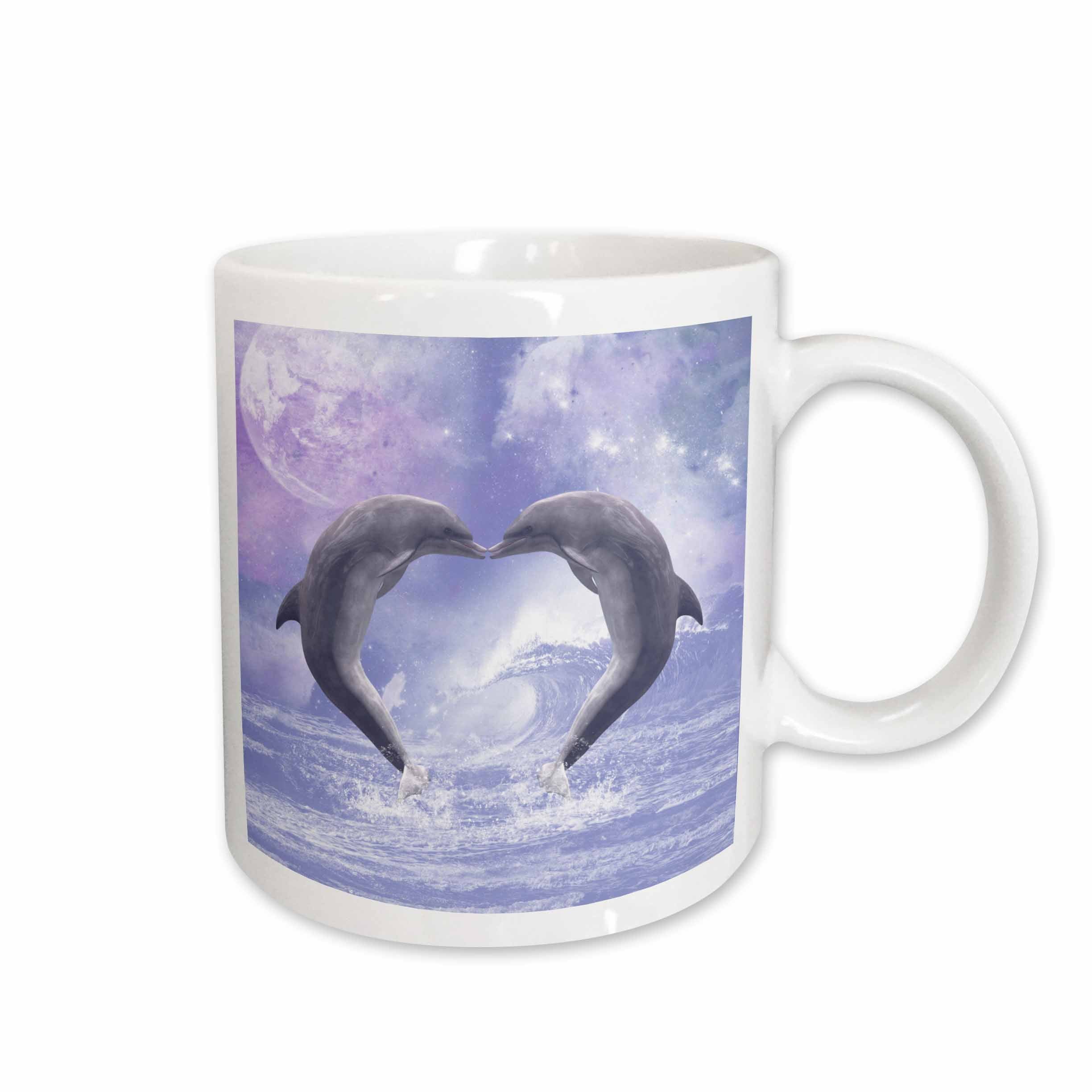 3dRose Two kissing Dolphins forming a heart in a purple ocean - Mugs (mug_172927)